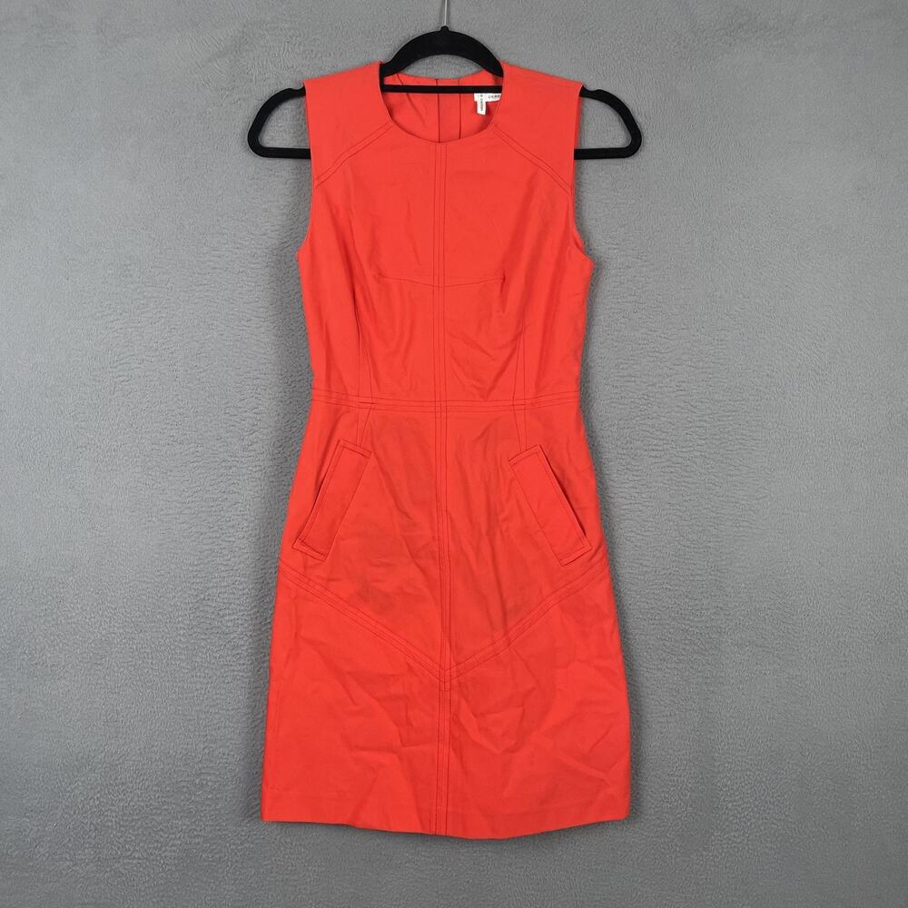 10 Crosby Derek Lam Dress Womens S Orange Sheath Sleeveless Pockets Zip